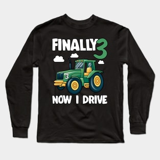 Kids Finally 3 3rd Birthday Gift Boy Tractor Long Sleeve T-Shirt